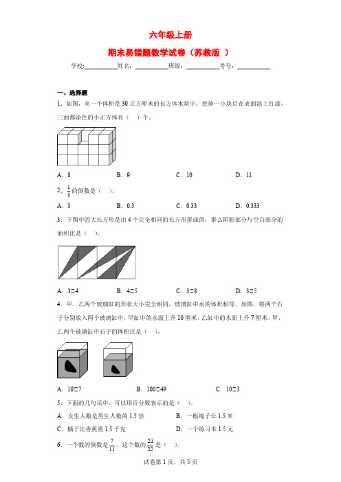 (期末押题卷六年级上册期末易错题数学试卷(苏教版)