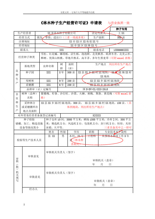 林木种子生产经营许可证申请表与营业执照一致