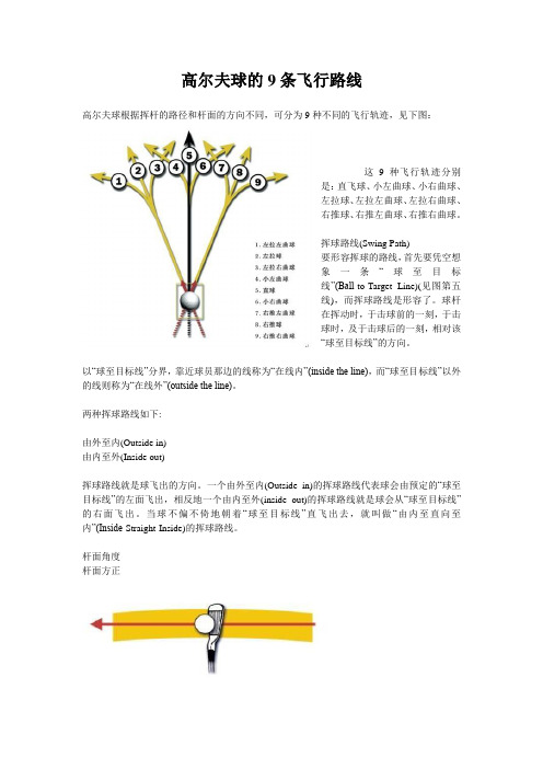 高尔夫球的9条飞行路线