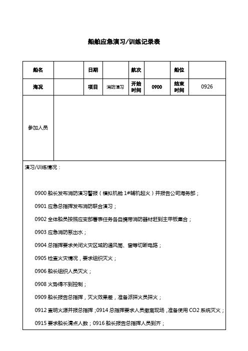 船舶应急演习训练记录表