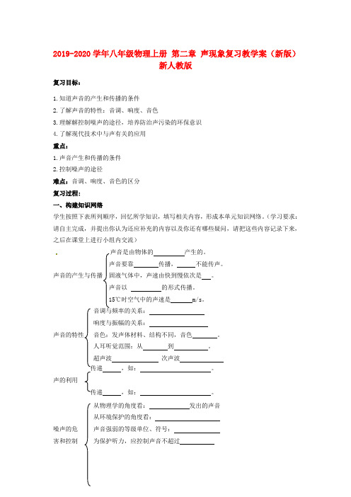 2019-2020学年八年级物理上册 第二章 声现象复习教学案(新版)新人教版