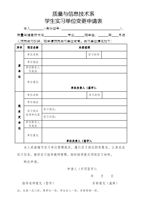 学生实习单位变更申请表