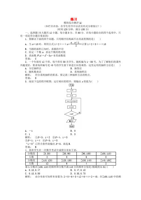 高中数学 模块综合测评(a) 新人教a版必修3