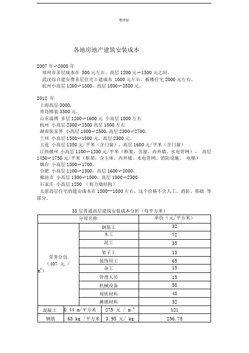 33层普通高层建筑成本分析