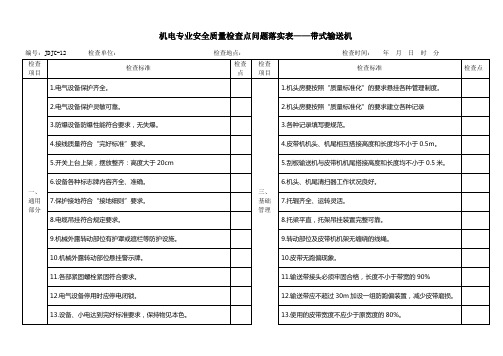 井工煤矿带式输送机安全检查表