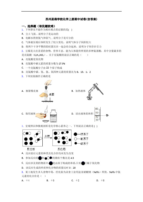 苏州星港学校化学初三化学上册期中试卷(含答案)