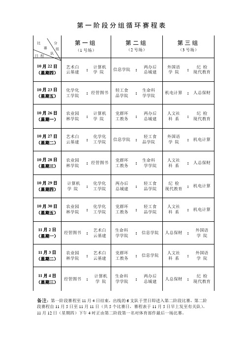 第一阶段分组循环赛程表