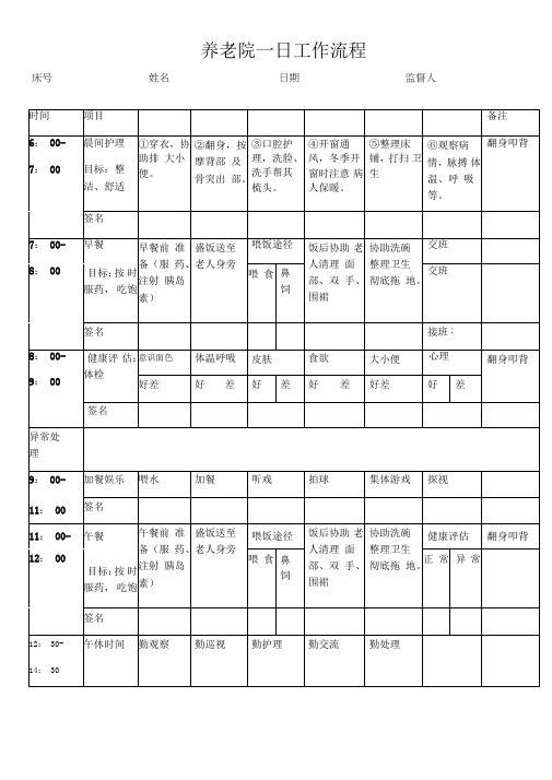 养老院一日工作流程