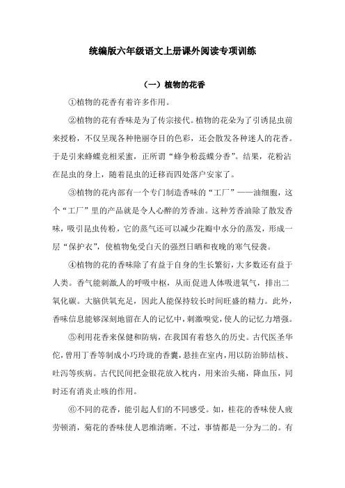 六年级上册语文课外阅读专项训练(含答案)人教统编版