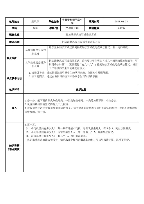 把加法算式改写成乘法算式