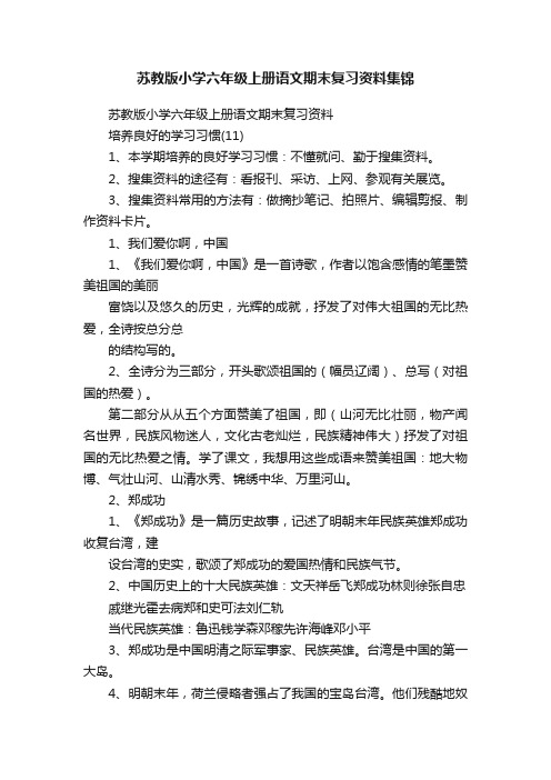 苏教版小学六年级上册语文期末复习资料集锦