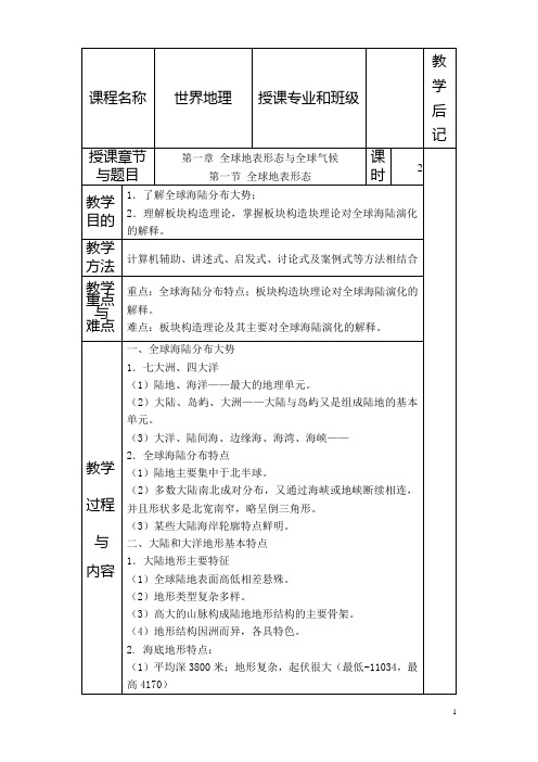 世界旅游地理——第一章 第一节 全球地表形态