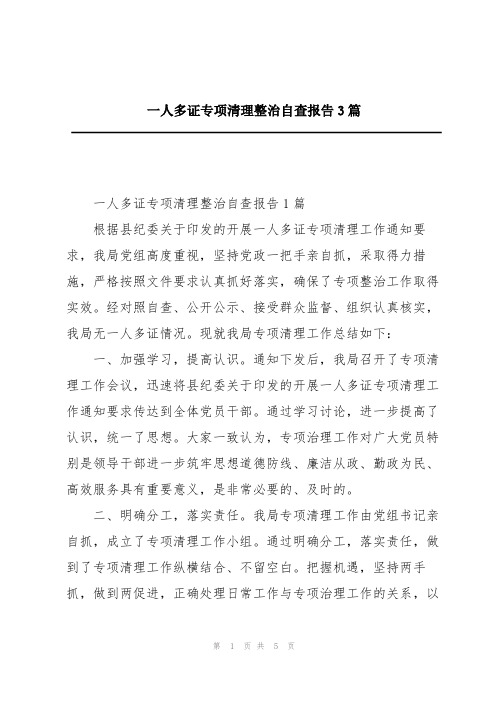 一人多证专项清理整治自查报告3篇