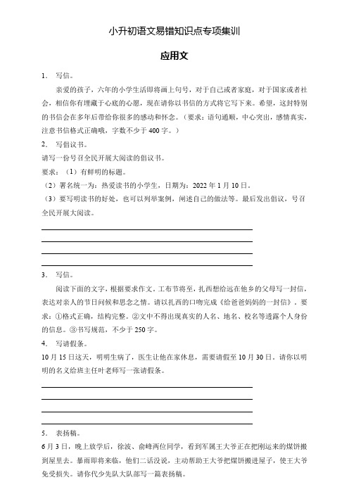 小升初语文易错知识点专项集训B卷-应用文(试题)部编版语文六年级下册