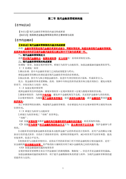 36高级经济师金融专业考点梳理第7章-金融监管体制改革与现代金融监管框架构建-第2节