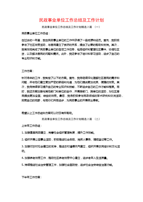 民政事业单位工作总结及工作计划2篇