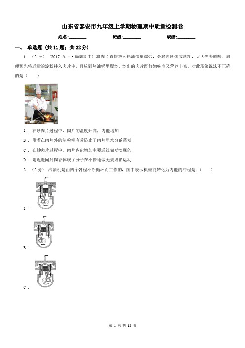 山东省泰安市九年级上学期物理期中质量检测卷