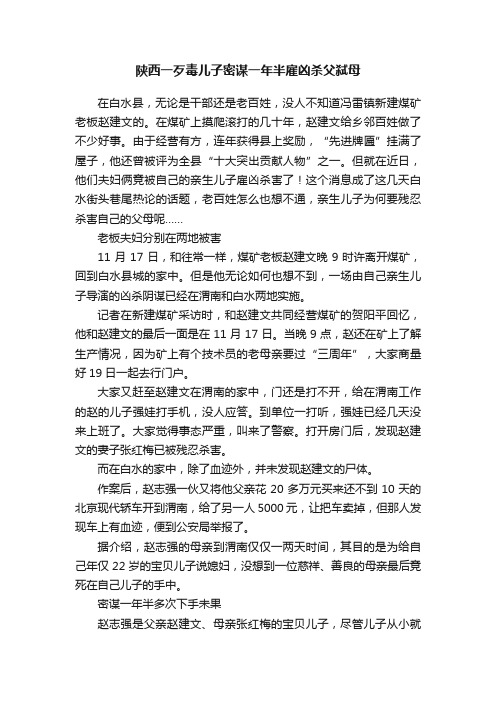 陕西一歹毒儿子密谋一年半雇凶杀父弑母