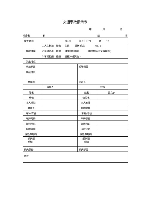 交通事故报告表