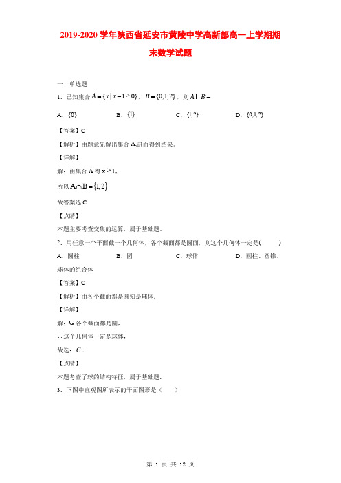 2019-2020学年陕西省延安市黄陵中学高新部高一上学期期末数学试题(解析版)