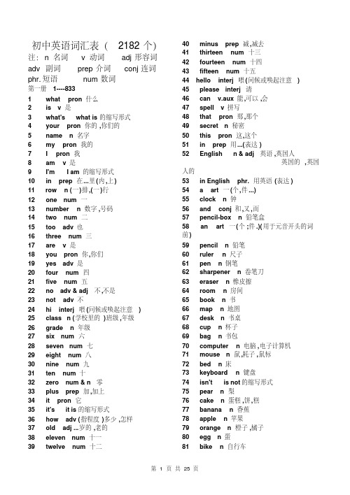 初中英语单词表(2182个)