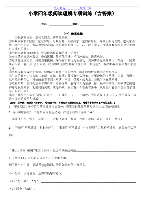 小学四年级阅读理解专项训练(含答案)