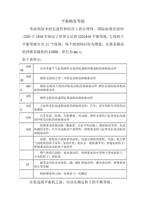 平衡精度等级及计算公式