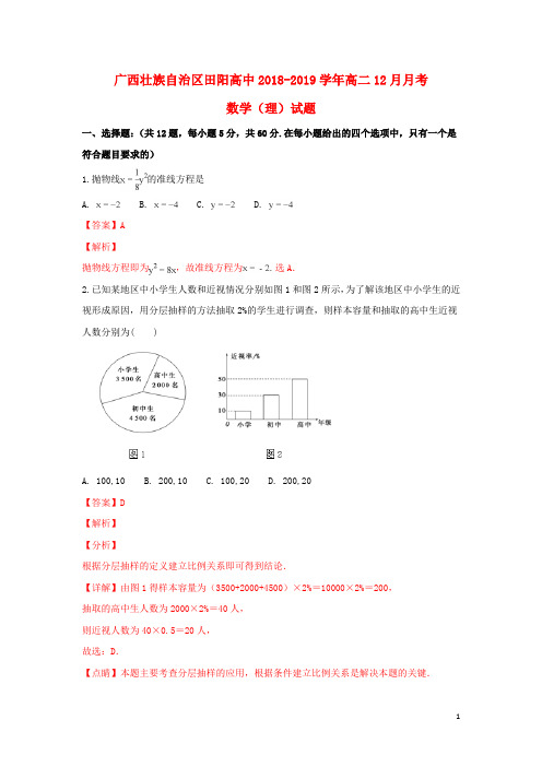 广西田阳高中2018_2019学年高二数学12月月考试卷理(含解析)