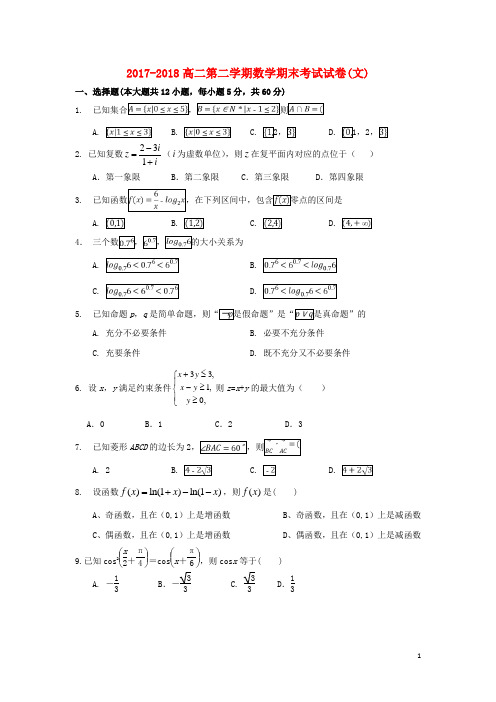 河北省邯郸市永年区第二中学高二数学下学期期末考试试题文