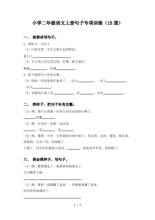 小学二年级语文上册句子专项训练(15道)