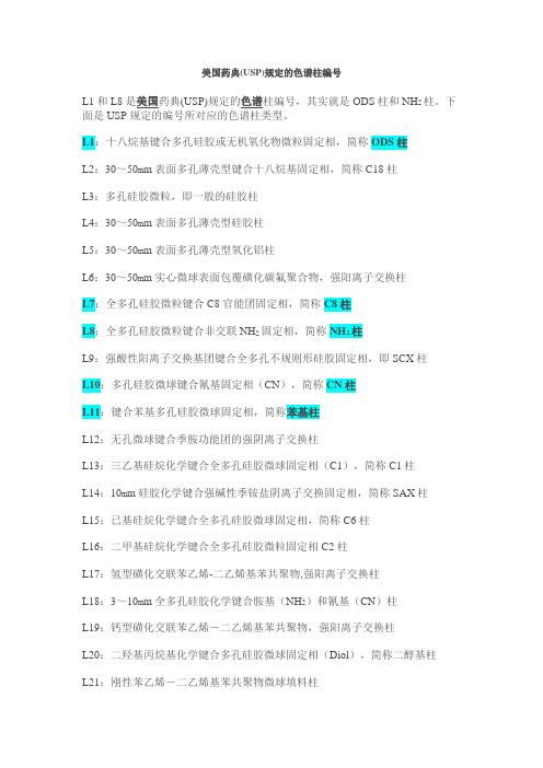 美国药典(USP)规定的色谱柱编号模板