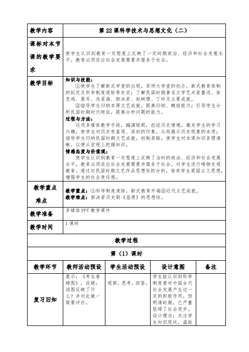 第22课科学技术与思想文化(二)教案