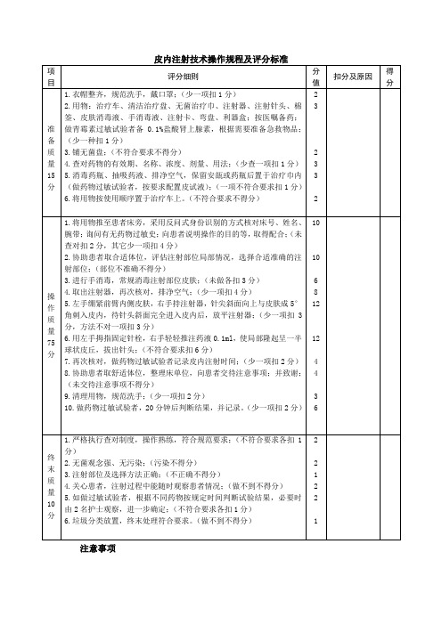 皮内注射技术操作规程及评分标准