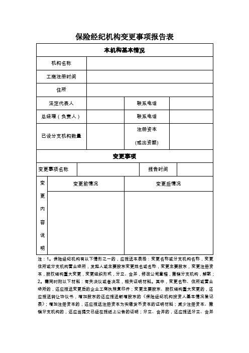 保险经纪机构变更事项报告表