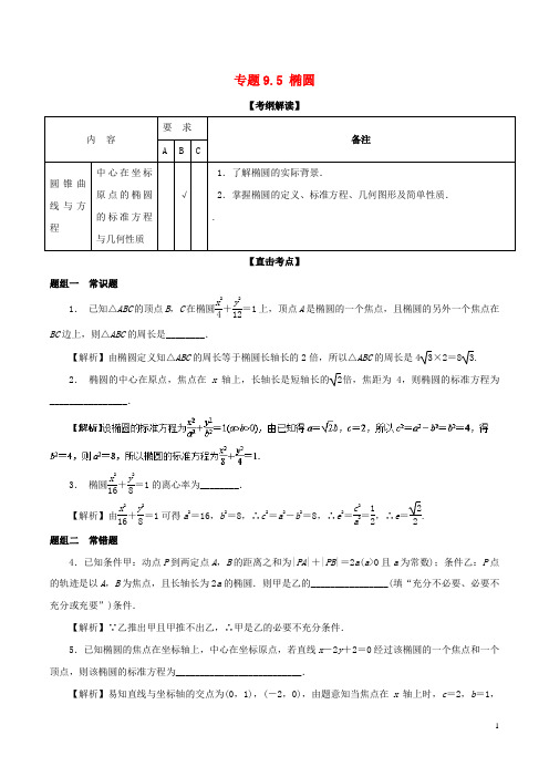 (江苏版)2018年高考数学一轮复习专题9.5椭圆(讲)