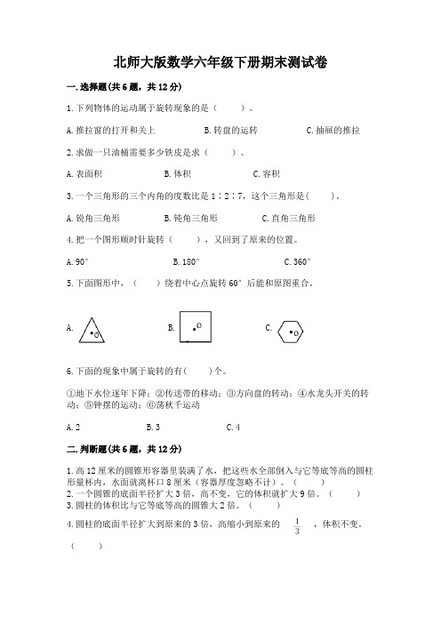 北师大版数学六年级下册期末测试卷附参考答案(名师推荐)