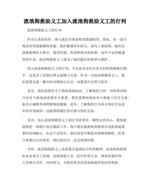 流浪狗救助义工加入流浪狗救助义工的行列