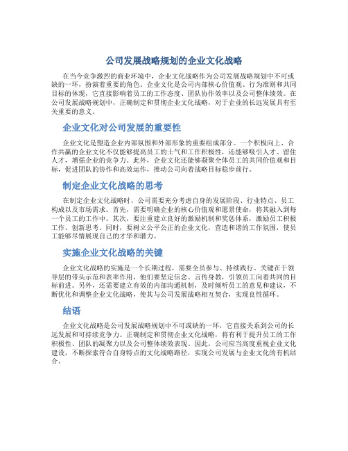 公司发展战略规划的企业文化战略