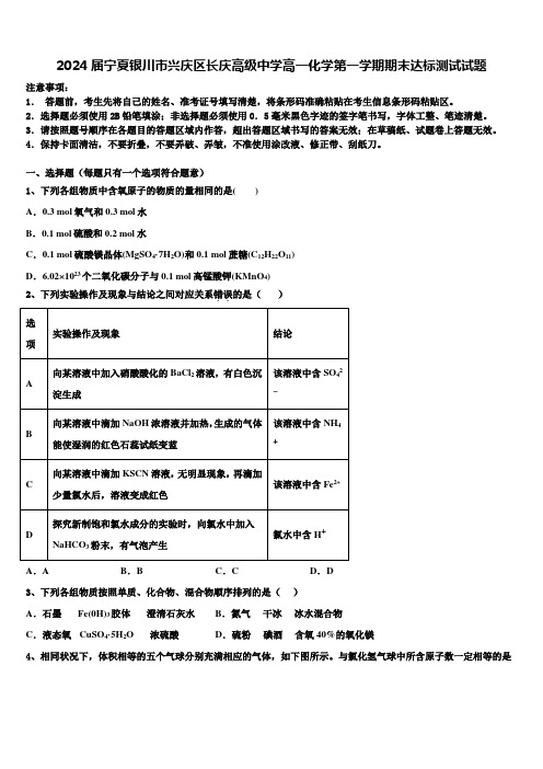 2024届宁夏银川市兴庆区长庆高级中学高一化学第一学期期末达标测试试题含解析