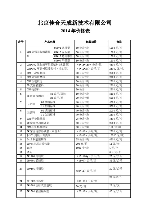 佳合天成价格表