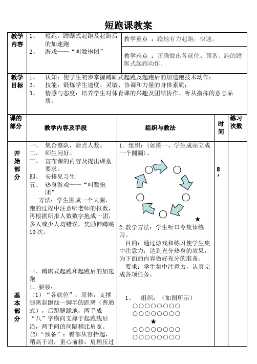 蹲踞式起跑及起跑后加速跑教案