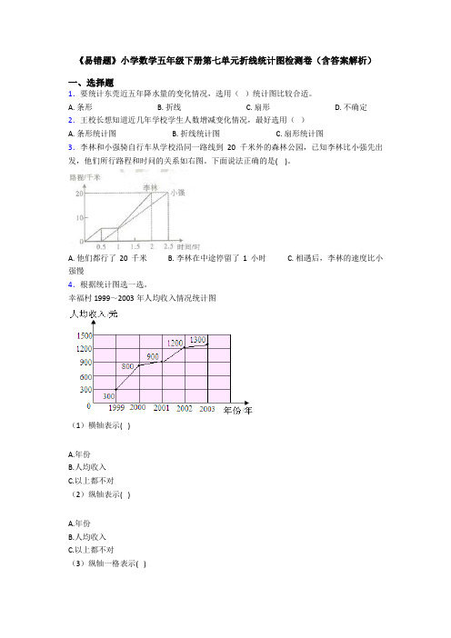 《易错题》小学数学五年级下册第七单元折线统计图检测卷(含答案解析)