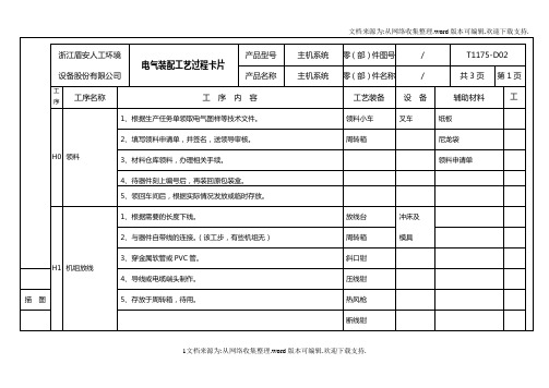 空调机组工艺文件——主机电气装配工艺过程卡片