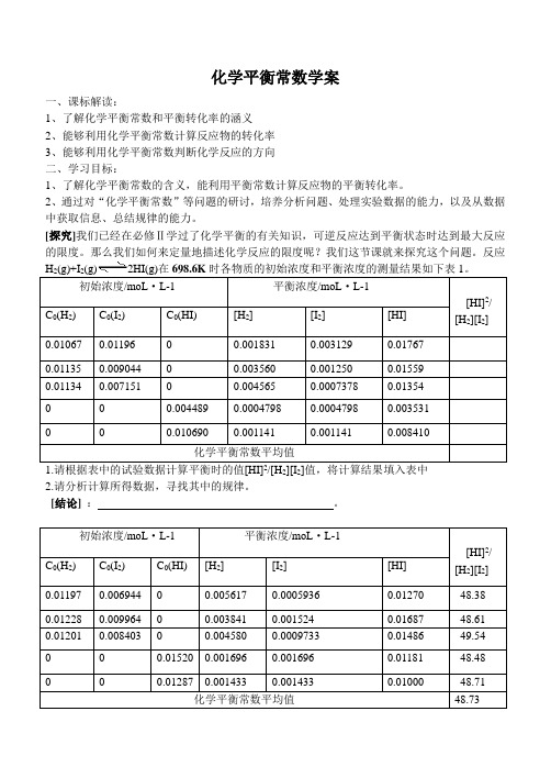 化学平衡常数学案