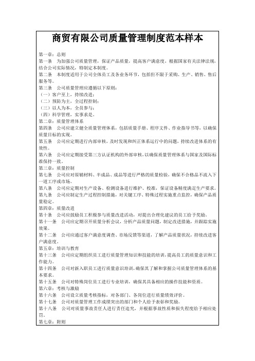 商贸有限公司质量管理制度范本样本