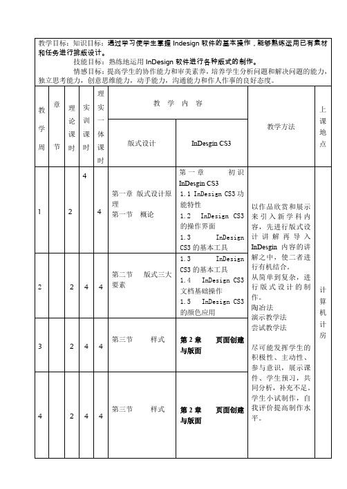 13周版式Indesign教学计划