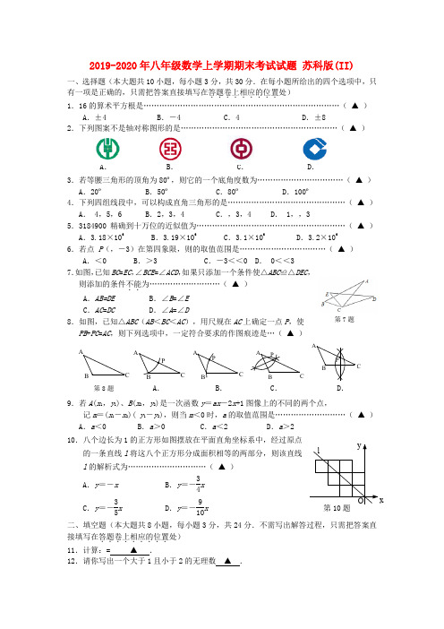 2019-2020年八年级数学上学期期末考试试题 苏科版(II)