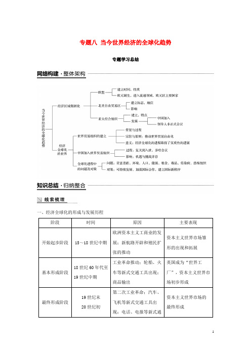 最新学年高中历史 专题八 当今世界经济的全球化趋势专题学习总结学案 人民版必修2(考试必备)