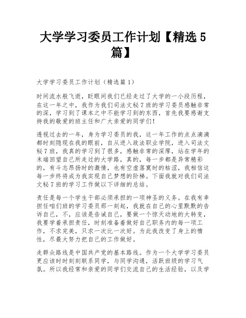 大学学习委员工作计划【精选5篇】