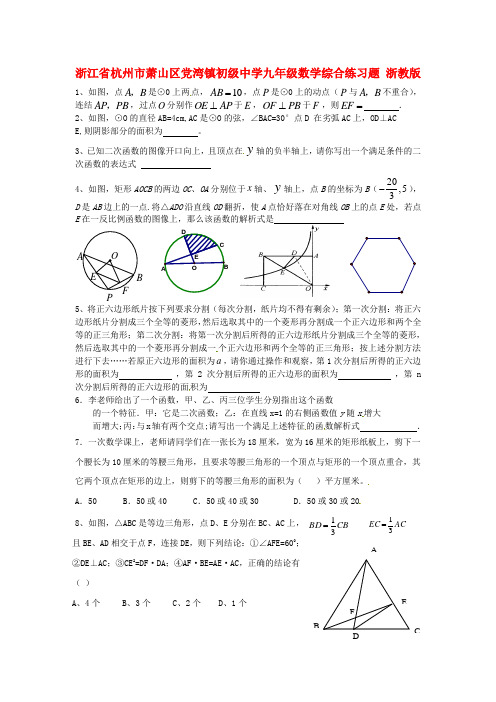 浙江省杭州市萧山区党湾镇初级中学九年级数学综合练习